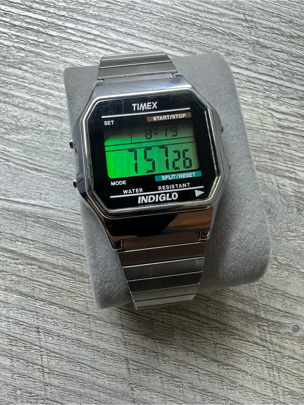 Timex Silver Digital Indiglo Watch with Green Display